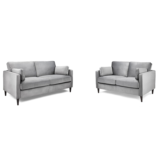 Manichean Plush Velvet 3+2 Seater Sofa Set In Grey