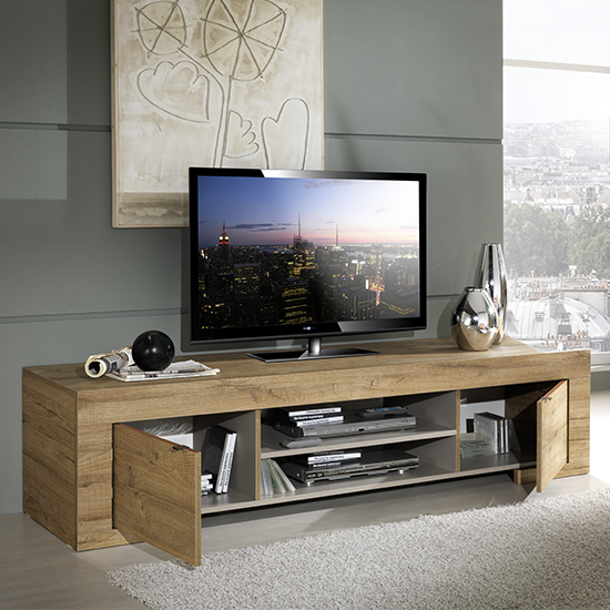 Mexicali Wooden TV Stand With 2 Doors In Oak_2