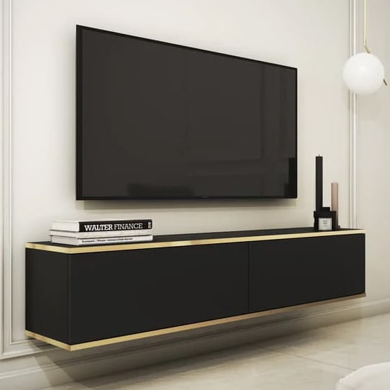 Product photograph of Mexico Floating Wooden Tv Stand With 2 Doors In Black from Furniture in Fashion