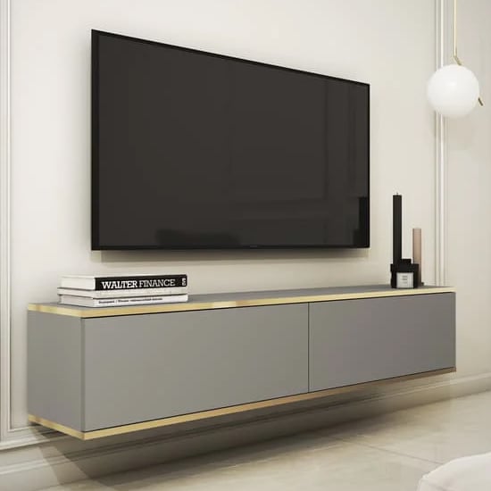Mexico Floating Wooden TV Stand With 2 Doors In Grey