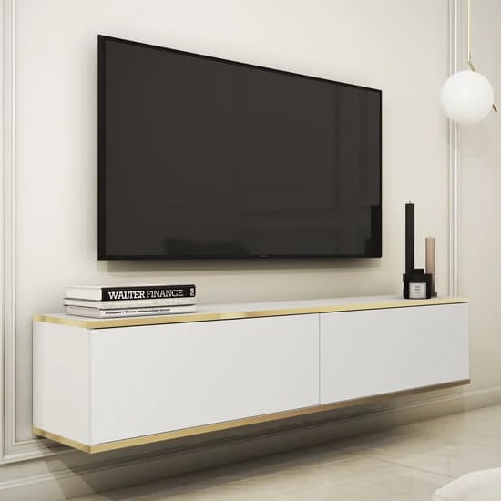Product photograph of Mexico Floating Wooden Tv Stand With 2 Doors In White from Furniture in Fashion
