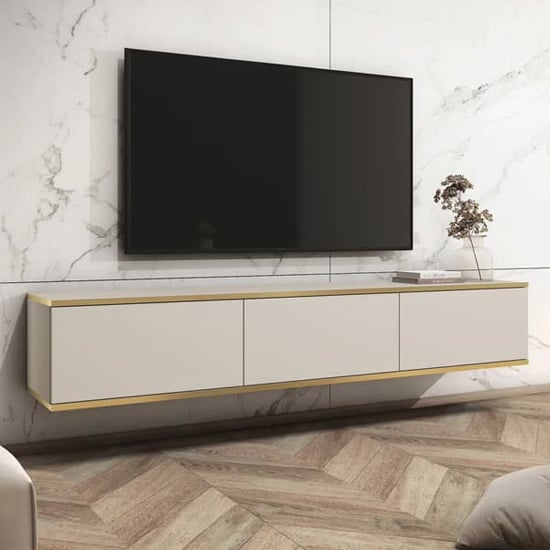 Mexico Floating Wooden TV Stand With 3 Doors In Beige