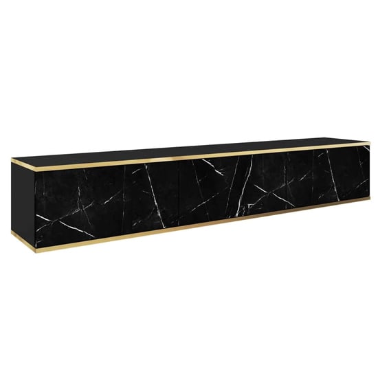 Mexico Floating Wooden TV Stand 3 Doors In Black Marble Effect