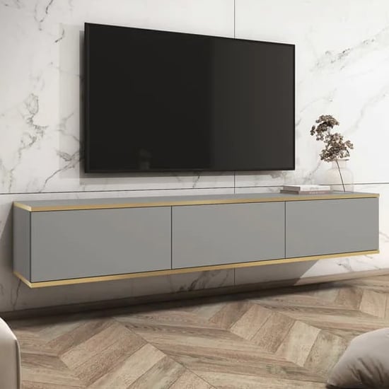 Mexico Floating Wooden TV Stand With 3 Doors In Grey