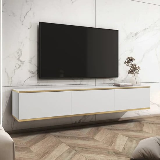 Product photograph of Mexico Floating Wooden Tv Stand With 3 Doors In White from Furniture in Fashion