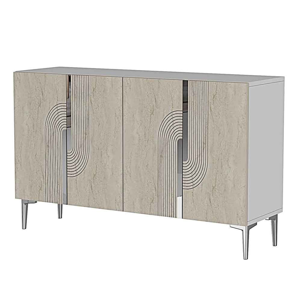 Meyra Wooden Sideboard in White and Travertine Marble Effect