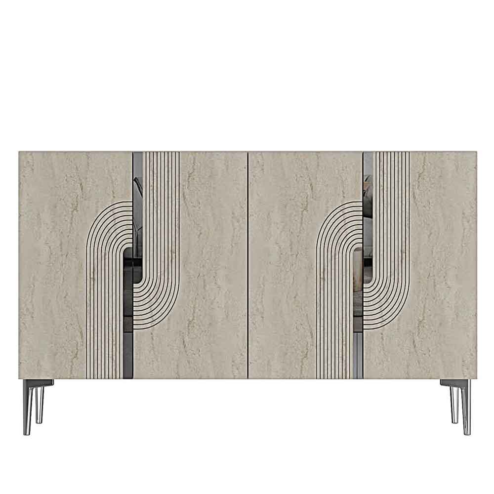 Meyra Wooden Sideboard in White and Travertine Marble Effect