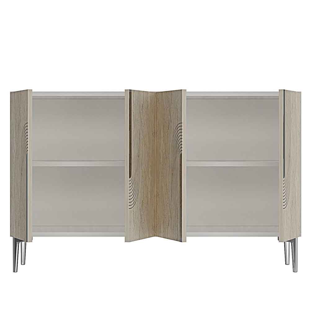 Meyra Wooden Sideboard in White and Travertine Marble Effect