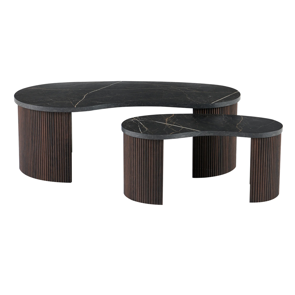 Mezira Wooden Nesting Coffee Table in Black and Walnut