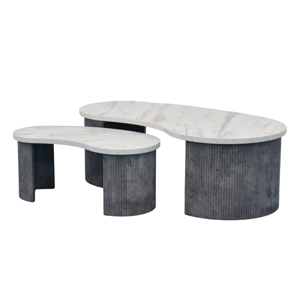 Mezira Wooden Nesting Coffee Table in White and Grey