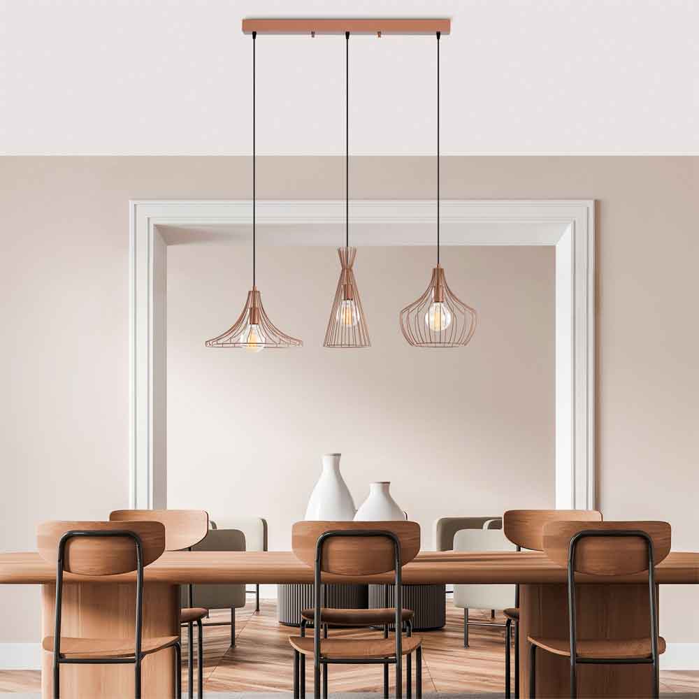 Mezop 3 Light Metal Ceiling Pendant Light in Copper