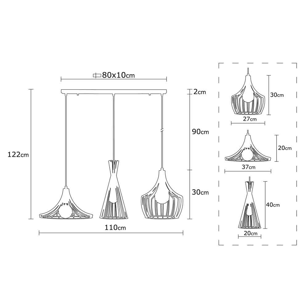 Mezop 3 Light Metal Ceiling Pendant Light in Copper