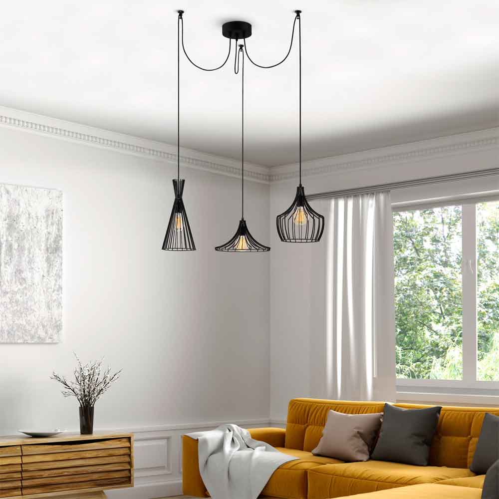 Mezop 3 Light Metal Chandelier Ceiling Pendant Light in Black
