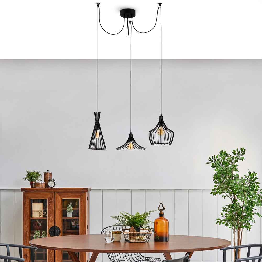 Mezop 3 Light Metal Chandelier Ceiling Pendant Light in Black