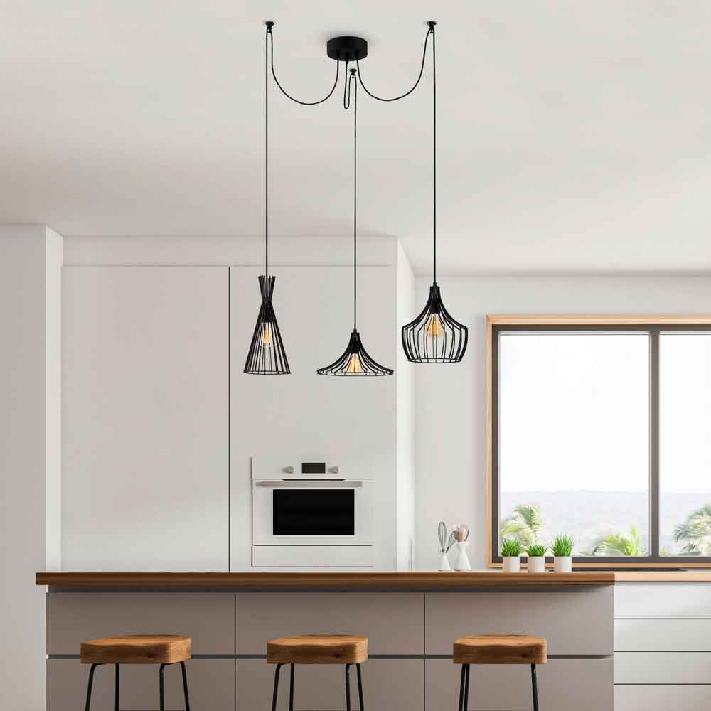 Mezop 3 Light Metal Chandelier Ceiling Pendant Light in Black