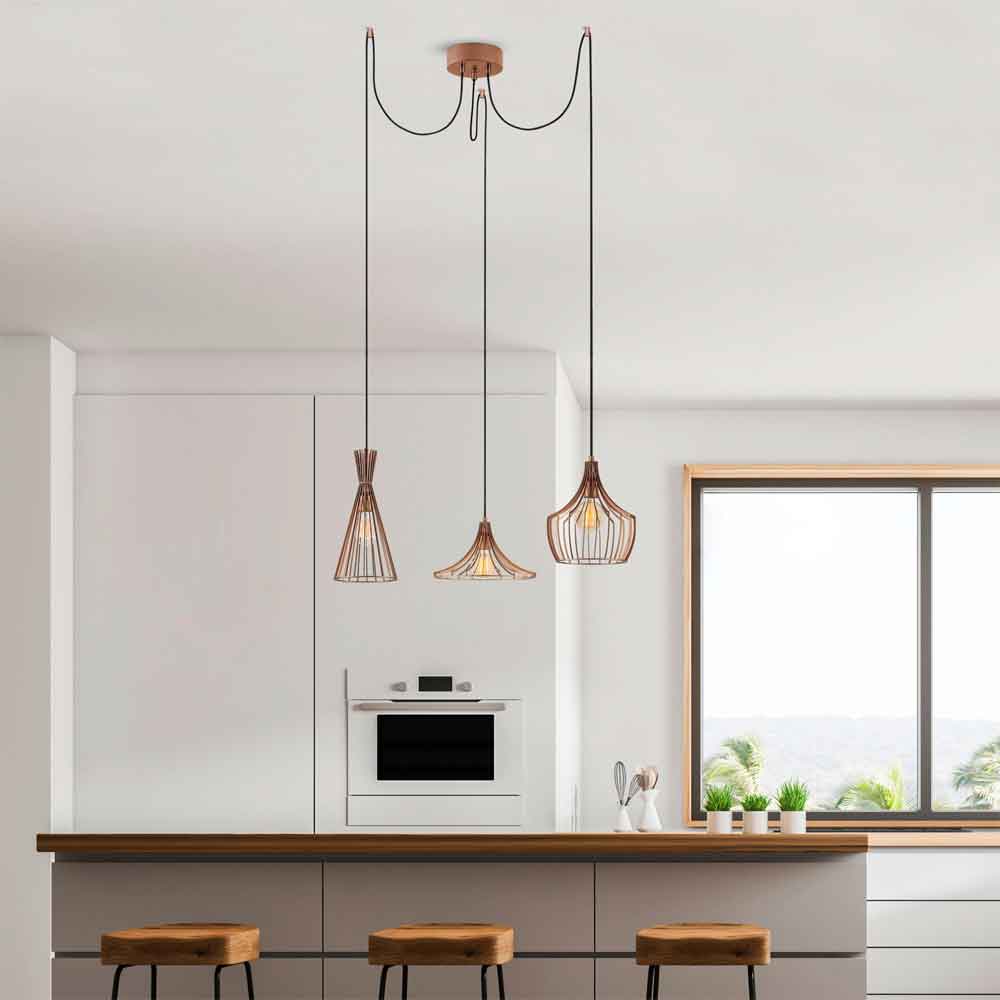 Mezop 3 Light Metal Chandelier Ceiling Pendant Light in Copper