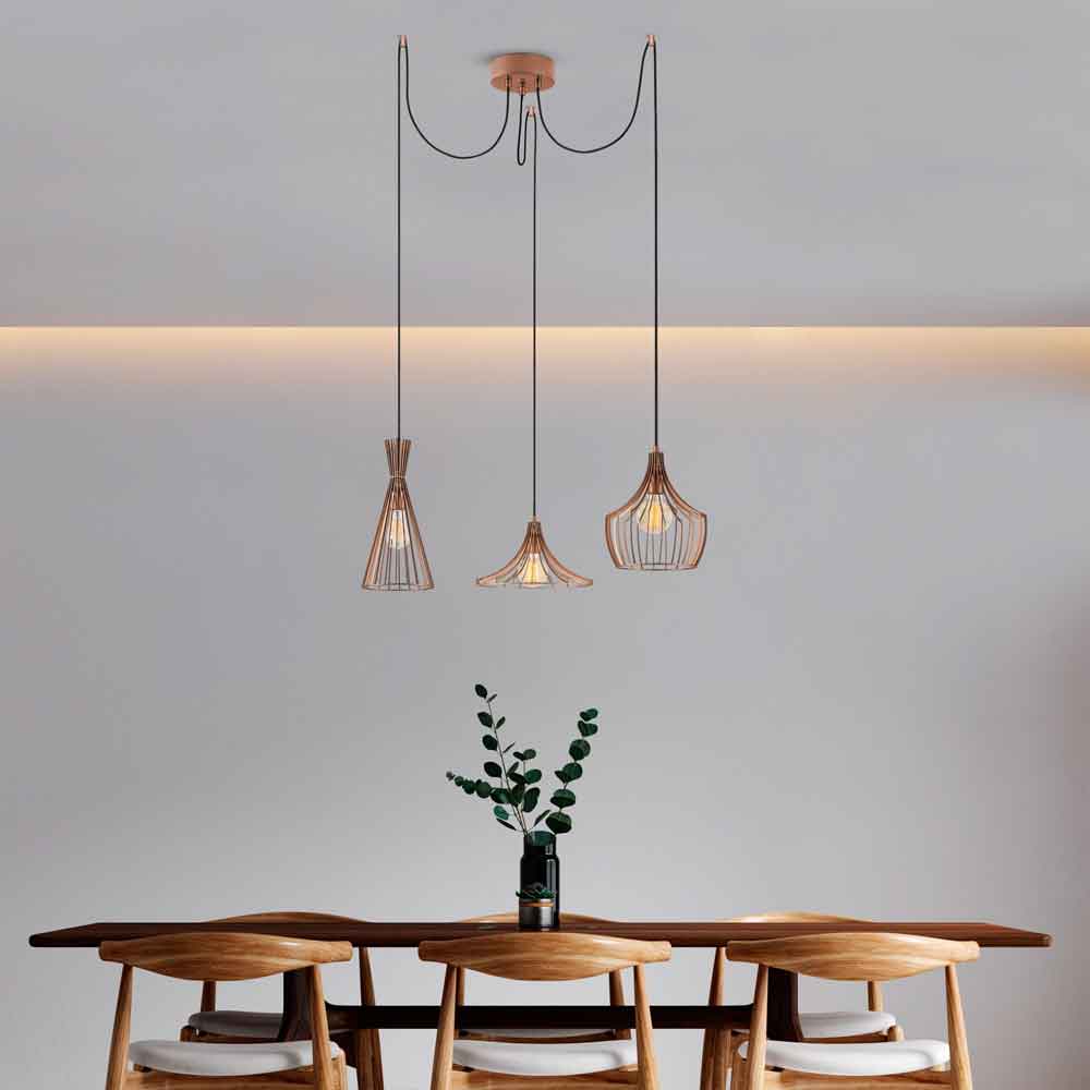 Mezop 3 Light Metal Chandelier Ceiling Pendant Light in Copper