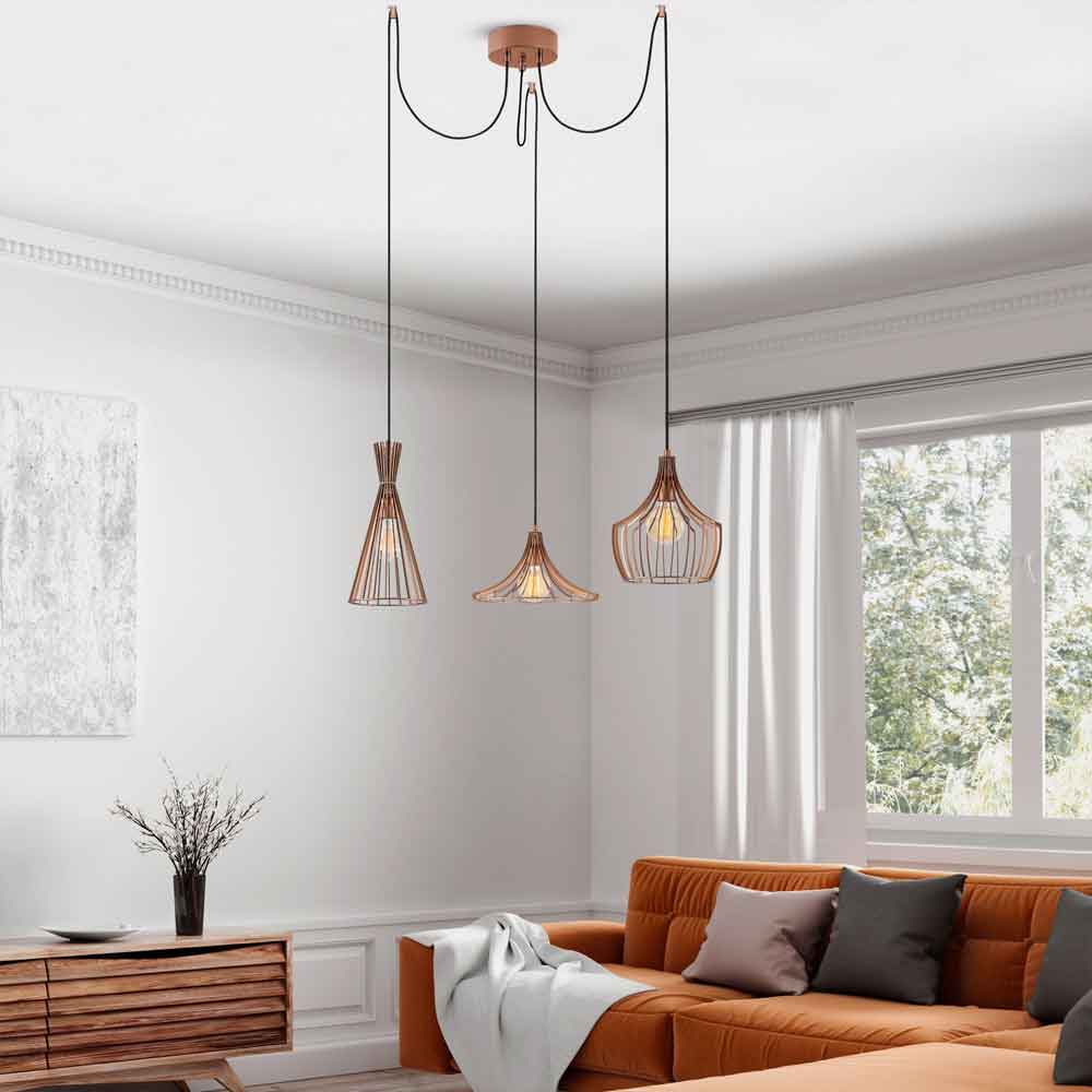 Mezop 3 Light Metal Chandelier Ceiling Pendant Light in Copper
