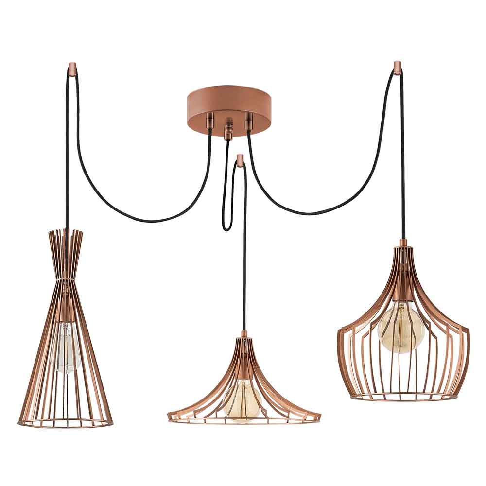 Mezop 3 Light Metal Chandelier Ceiling Pendant Light in Copper
