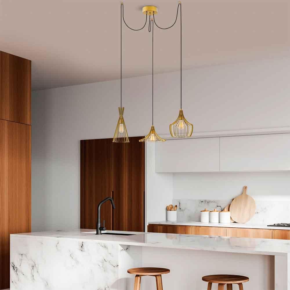 Mezop 3 Light Metal Chandelier Ceiling Pendant Light in Gold