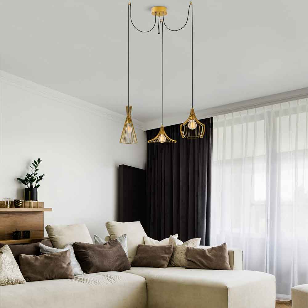Mezop 3 Light Metal Chandelier Ceiling Pendant Light in Gold