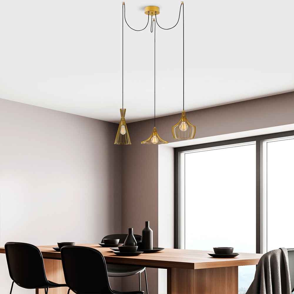 Mezop 3 Light Metal Chandelier Ceiling Pendant Light in Gold