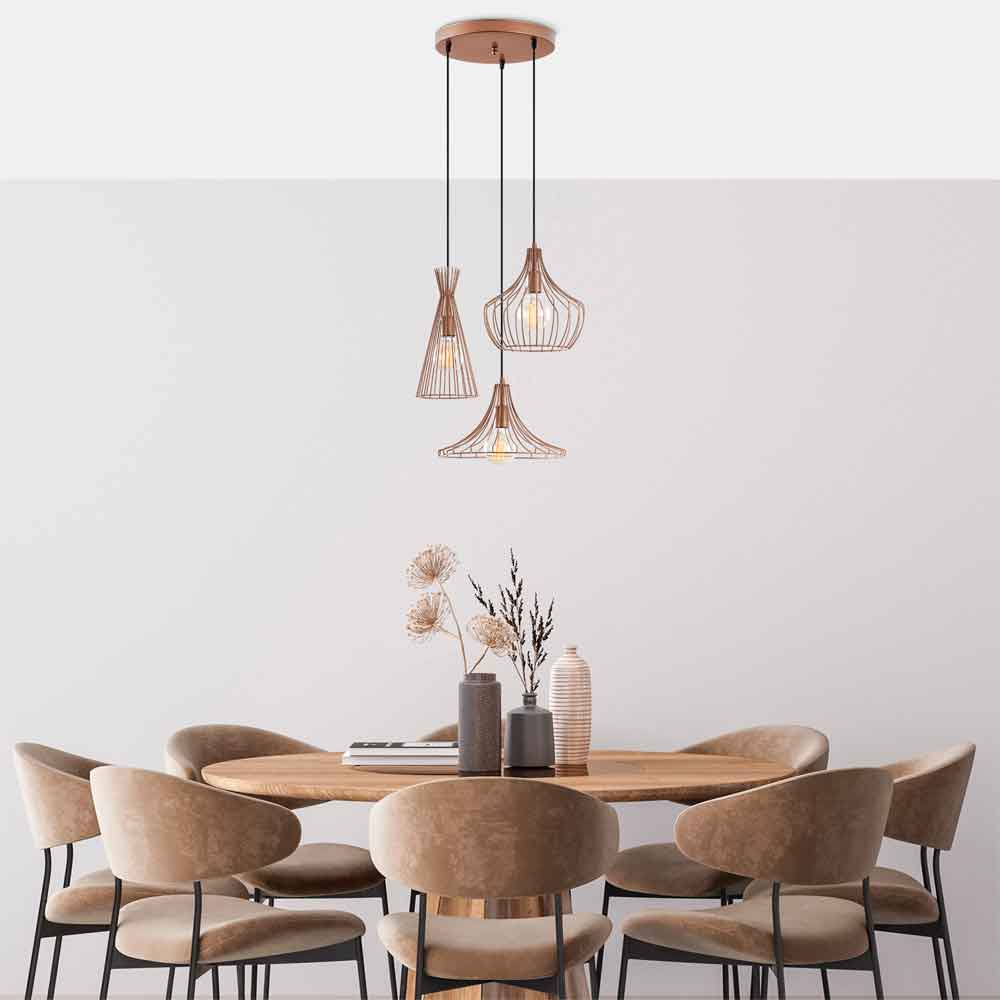 Mezop 3 Light Metal Cluster Ceiling Pendant Light in Copper