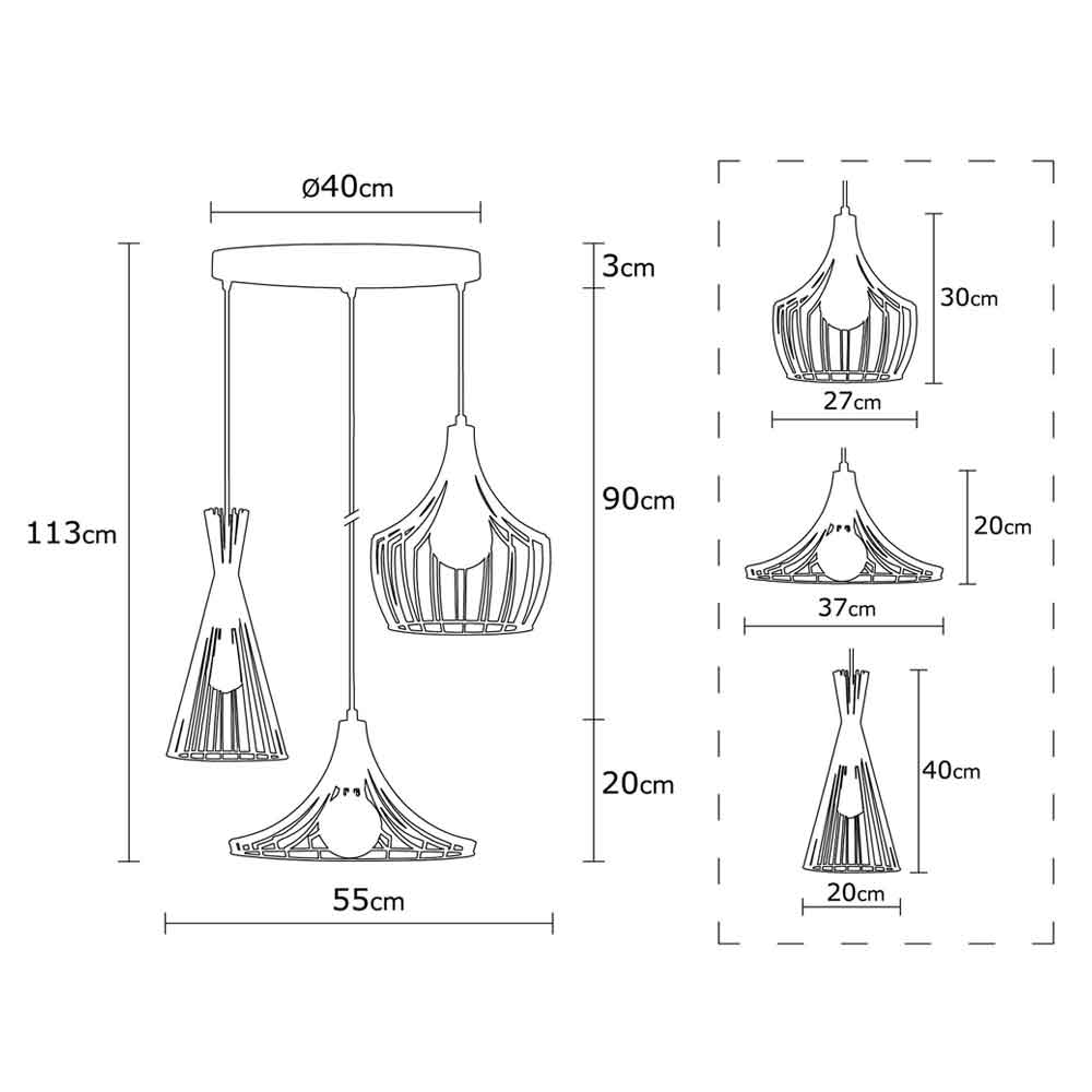 Mezop 3 Light Metal Cluster Ceiling Pendant Light in Copper