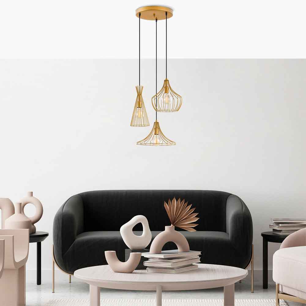 Mezop 3 Light Metal Cluster Ceiling Pendant Light in Gold
