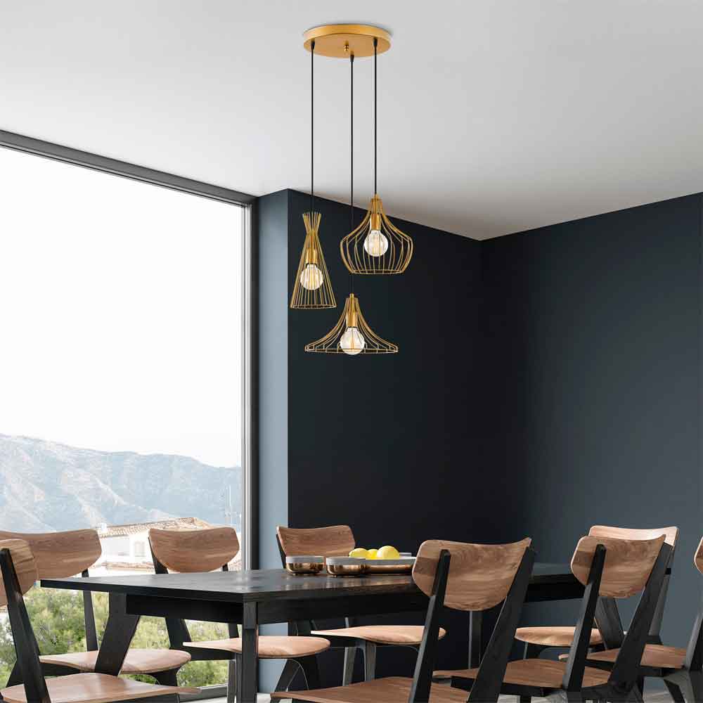 Mezop 3 Light Metal Cluster Ceiling Pendant Light in Gold