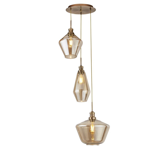 Read more about Mia 3 lights champagne glass ceiling pendant light in brass