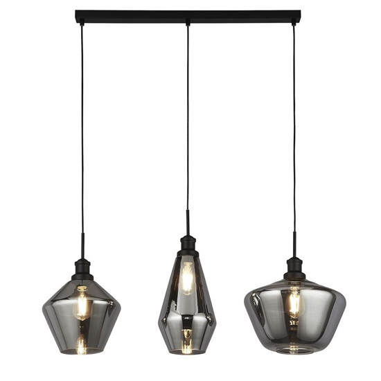 Read more about Mia 3 lights smoked glass bar pendant light in black