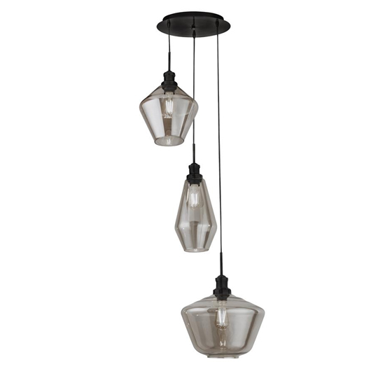 Read more about Mia 3 lights smoked glass ceiling pendant light in black