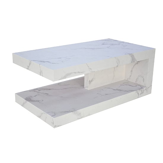Product photograph of Mia Wooden Coffee Table Rectangular In White Marble Effect from Furniture in Fashion