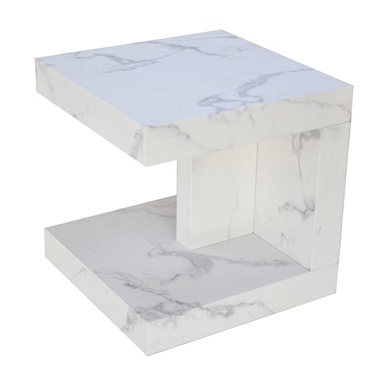 Product photograph of Mia Wooden End Table In White Marble Effect from Furniture in Fashion