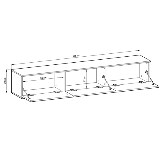 Mia Wooden TV Stand With 3 Hinged Doors Wall Hung In Black