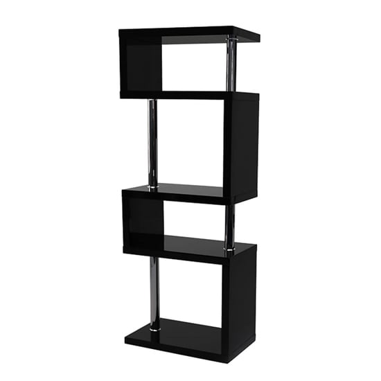 Miami High Gloss Slim Shelving Unit In Black Furniture in Fashion
