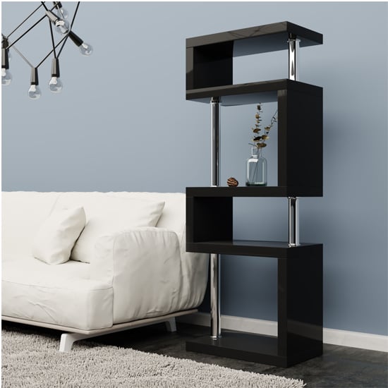 Product photograph of Miami High Gloss Slim Shelving Unit In Black from Furniture in Fashion