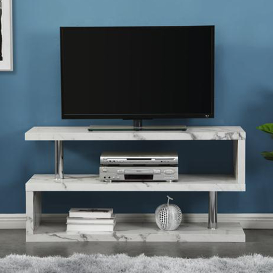 Miami High Gloss S Shape TV Stand In Diva Marble Effect_2
