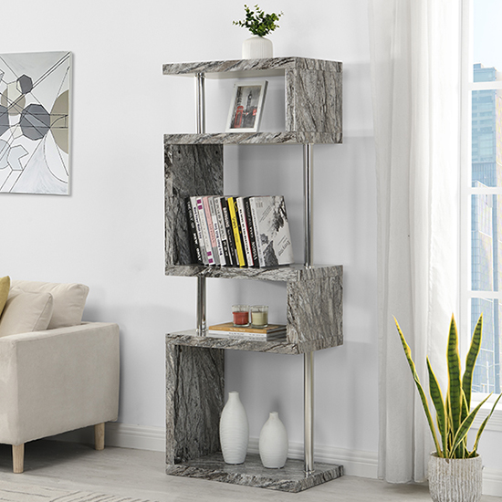 Read more about Miami high gloss grey shelving unit in melange marble effect