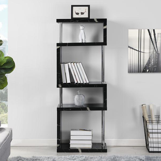 Miami High Gloss Slim Shelving Unit In Milano Marble Effect Furniture