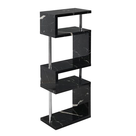 Miami High Gloss Slim Shelving Unit In Milano Marble Effect Furniture