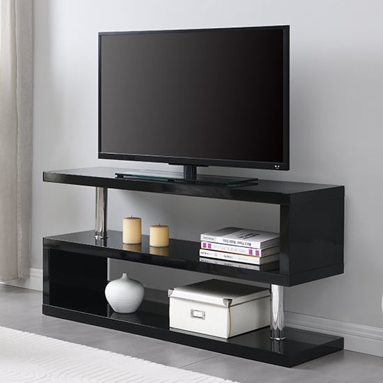 Read more about Miami high gloss s shape design tv stand in black