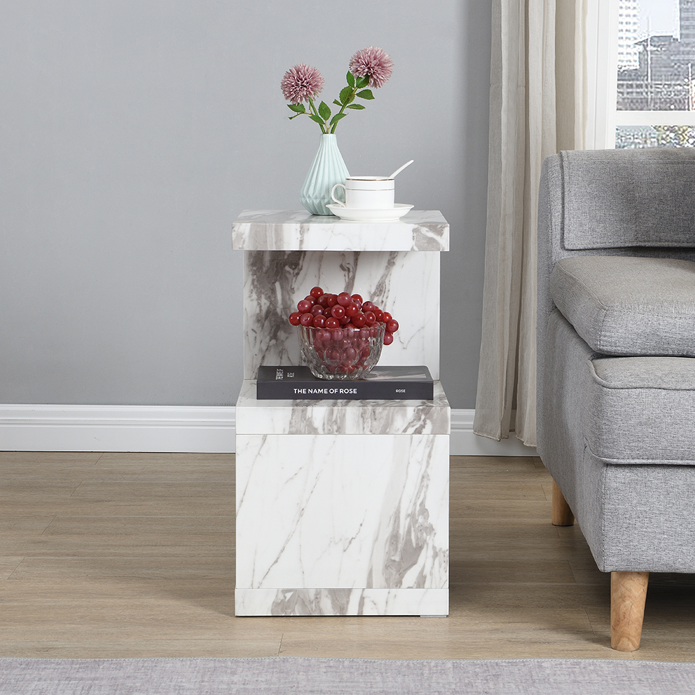 Miami High Gloss S Shape Side Table In Filo Marble Effect