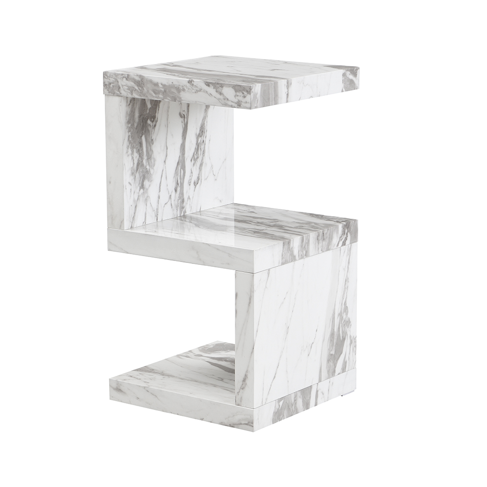 Miami High Gloss S Shape Side Table In Filo Marble Effect