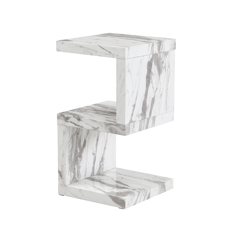 Miami High Gloss S Shape Side Table In Filo Marble Effect