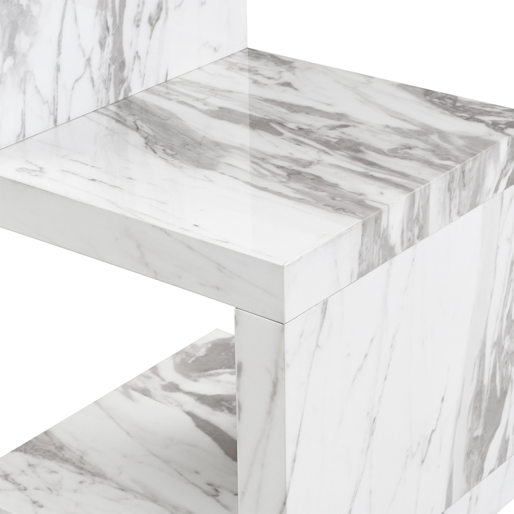 Miami High Gloss S Shape Side Table In Filo Marble Effect