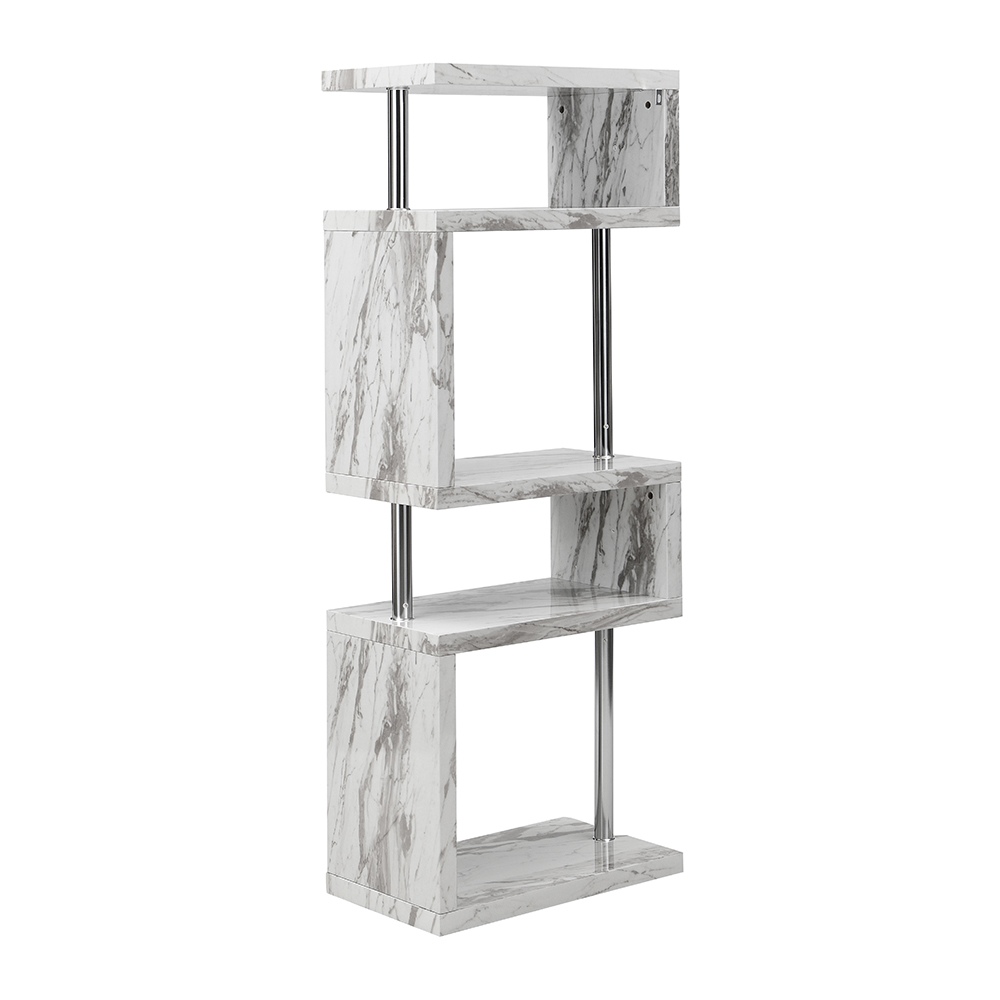 Miami High Gloss Slim Shelving Unit In Filo Marble Effect
