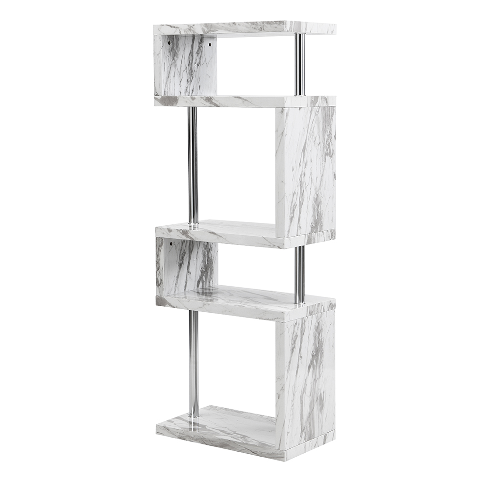 Miami High Gloss Slim Shelving Unit In Filo Marble Effect