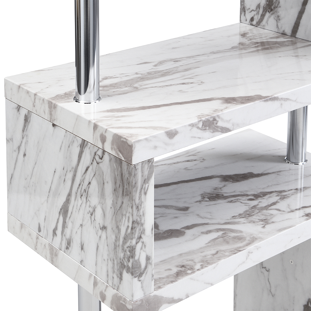 Miami High Gloss Slim Shelving Unit In Filo Marble Effect